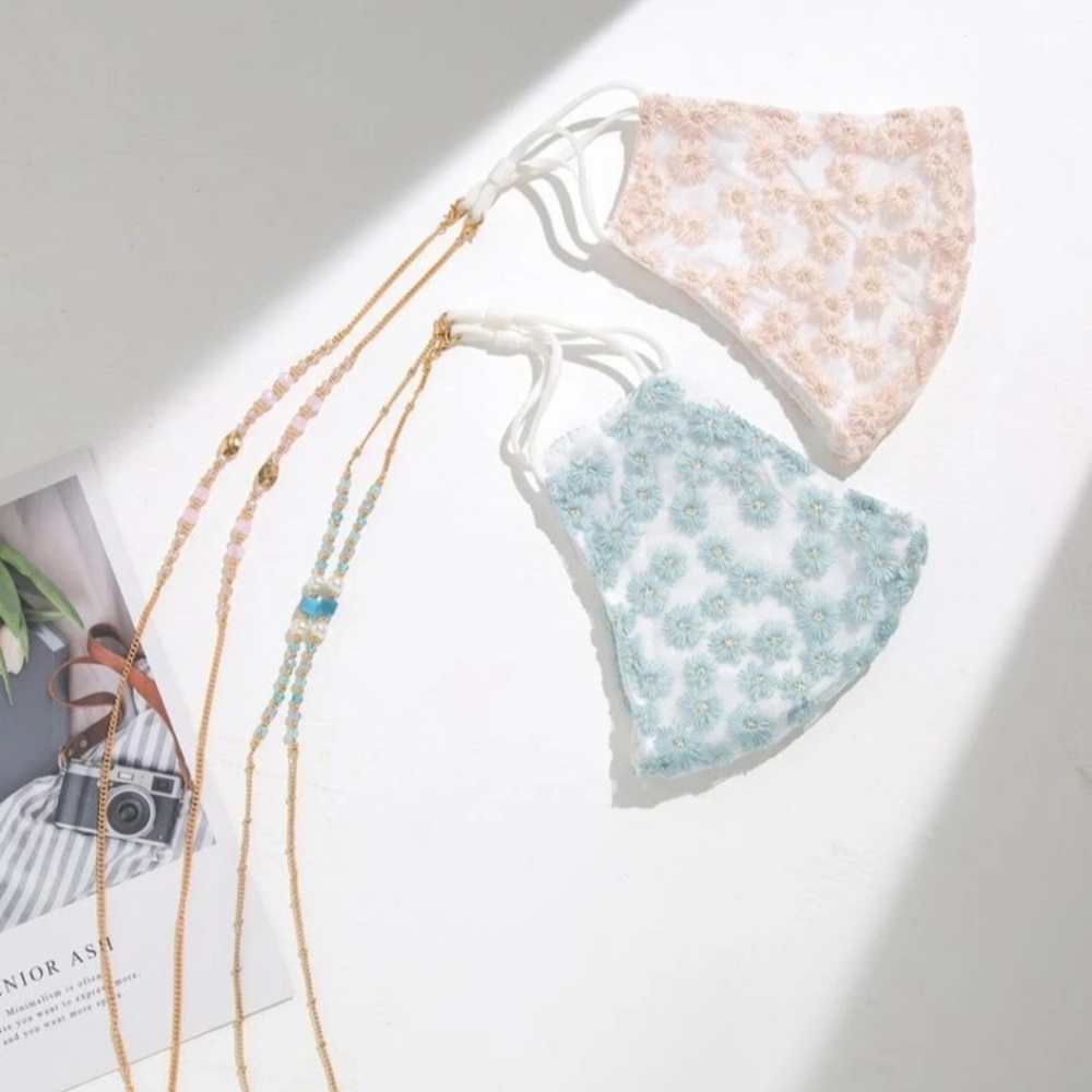 Embroidered Flower Mask with Chain - Picture 3 of 5